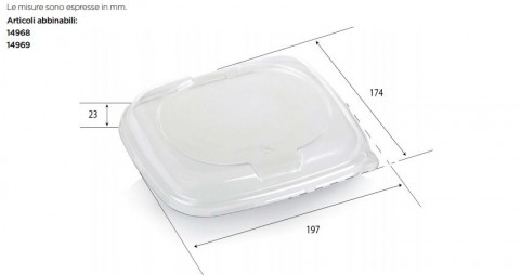 COPERCHIO RETTANGOLARE IN PLA PER PIATTO POLPA NATURE PZ.125