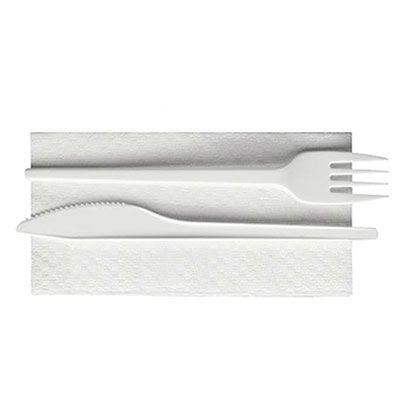 BIS FORCHETTA E COLTELLO IN PLA CON TOVAGLIOLO 1 VELO PZ.500 