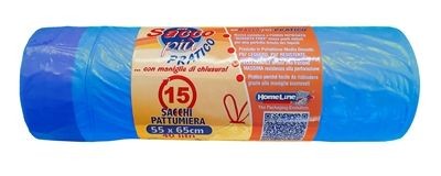 Sacchi pattumiera a rotolo blu con maniglia di chiusura cm.55x65 pz.15  